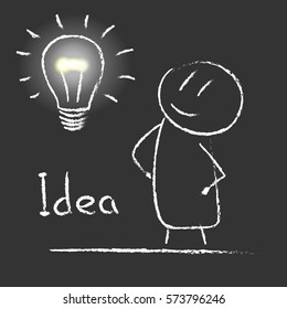 Hand draw idea Light bulb sketch with concept of idea. Vector Illustration
