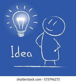 Hand draw idea Light bulb sketch with concept of idea. Vector Illustration
