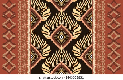 Hand draw Ikat Ethnic Peacock tribal seamless pattern .great for textiles, banners, wallpapers, wrapping vector.