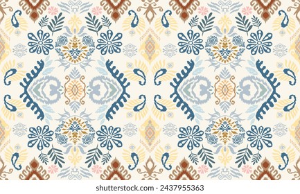 Hand draw Ikat floral paisley embroidery.geometric ethnic oriental seamless pattern traditional.Aztec style abstract vector illustration. .great for textiles, banners, wallpapers, wrapping.