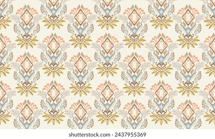 Hand draw Ikat floral paisley embroidery.Ikat ethnic oriental pattern traditional.Aztec style abstract vector illustration.great for textiles, banners, wallpapers, wrapping.