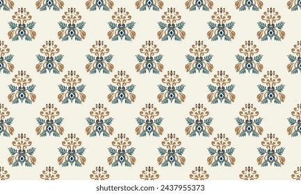 Hand draw Ikat floral paisley embroidery.Ikat ethnic oriental seamless pattern traditional.Aztec style abstract vector illustration.great for textiles, banners, wallpapers, wrapping.