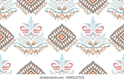 Hand draw Ikat floral paisley embroidery ikat ethnic oriental seamless pattern traditional.Aztec style abstract vector illustration.great for textiles, banners, wallpapers, wrapping vector design.