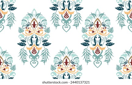 Hand draw Ikat floral paisley embroidery.Ikat ethnic oriental seamless pattern traditional.Aztec style abstract vector illustration.great for textiles, banners, wallpapers, wrapping vector design.