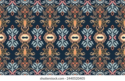 Hand draw Ikat floral paisley embroidery.Ikat ethnic oriental pattern traditional.great for textiles, banners, wallpapers, wrapping vector design.