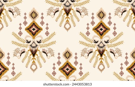 Hand draw Ikat floral paisley embroidery Ikat ethnic oriental seamless pattern traditional.Aztec style abstract vector illustration.great for textiles, banners, wallpapers, wrapping vector.
