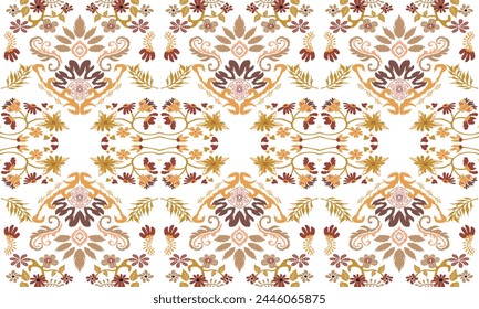Hand draw Ikat floral paisley embroidery.Ikat ethnic oriental pattern traditional.Aztec style abstract vector illustration.great for textiles, banners, wallpapers, wrapping vector.