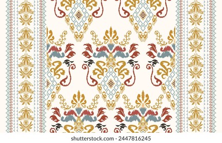 Hand draw Ikat floral paisley embroidery.geometric ethnic oriental pattern traditional.Aztec style abstract vector illustration.great for textiles, banners, wallpapers, wrapping vector.