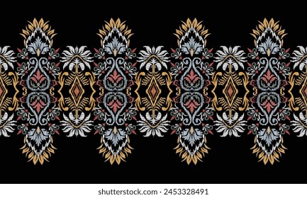 Hand draw Ikat floral paisley embroidery.geometric ethnic oriental pattern traditional.Aztec style abstract vector illustration.great for textiles, banners, wallpapers, wrapping vector design.