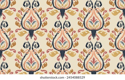 Hand draw Ikat floral paisley embroidery.geometric ethnic oriental seamless pattern traditional.great for textiles, banners, wallpapers, wrapping vector design.