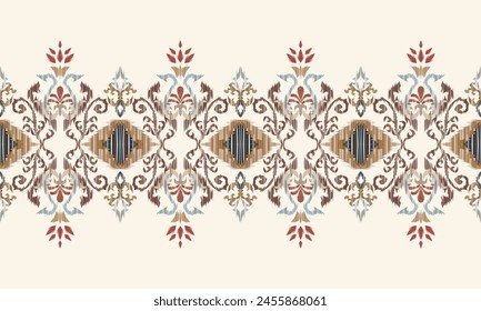 Hand draw Ikat floral paisley embroidery.geometric ethnic oriental pattern traditional.great for textiles, banners, wallpapers, wrapping vector design.