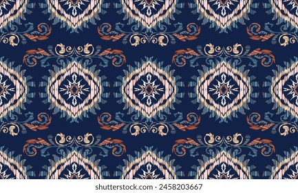 Hand draw Ikat floral paisley embroidery.Ikat ethnic oriental seamless pattern traditional.Aztec style abstract vector illustration.great for textiles, banners, wallpapers, wrapping vector design.