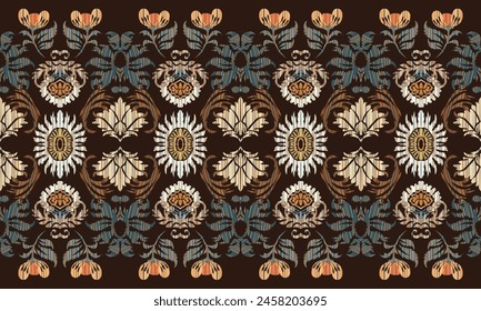 Hand draw Ikat floral paisley embroidery.geometric ethnic oriental pattern traditional.Aztec style abstract vector illustration.great for textiles, banners, wallpapers, wrapping vector design.