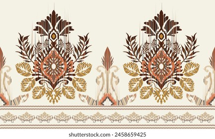 Hand draw Ikat floral paisley embroidery.Ikat ethnic oriental pattern traditional.great for textiles, banners, wallpapers, wrapping vector design.