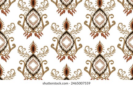 Hand draw Ikat floral paisley embroidery.Ikat ethnic oriental seamless pattern traditional.Aztec style abstract vector illustration.white background.great for textiles, banners, wallpapers, wrapping.