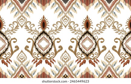 Hand draw Ikat floral paisley embroidery.Ikat ethnic oriental pattern traditional.Aztec style abstract vector illustration.white background.great for textiles, banners, wallpapers, wrapping.