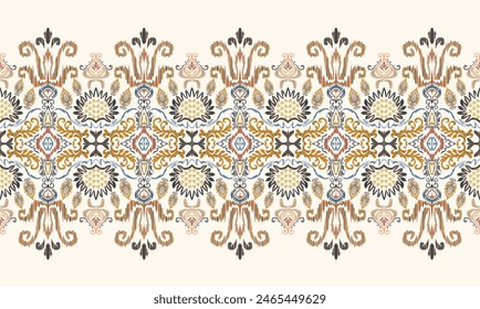 Hand draw Ikat floral paisley embroidery.ikat ethnic oriental pattern traditional.Aztec style abstract vector illustration.white background.great for textiles, banners, wallpapers, wrapping.