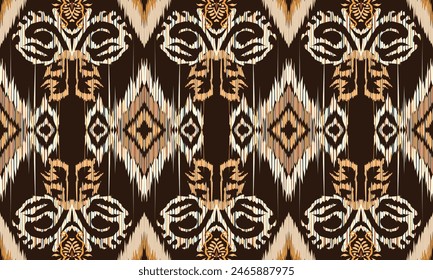Hand draw Ikat floral paisley embroidery.geometric ethnic oriental pattern traditional.Aztec style abstract vector illustration.brown background.great for textiles, banners, wallpapers, wrapping.