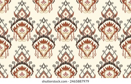 Hand draw Ikat floral paisley embroidery.Ikat ethnic oriental seamless pattern traditional.Aztec style abstract vector illustration.white background.great for textiles, banners, wallpapers, wrapping.