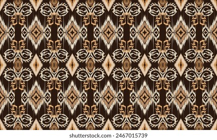 Hand draw Ikat floral paisley embroidery.Ikat ethnic oriental seamless pattern traditional.Aztec style abstract vector illustration.brown background.great for textiles, banners, wallpapers.