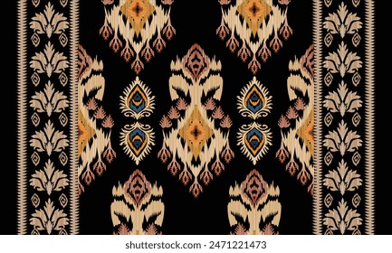 Hand draw Ikat floral paisley embroidery.geometric ethnic oriental pattern traditional.Aztec style abstract vector illustration.black background.great for textiles, banners, wallpapers.