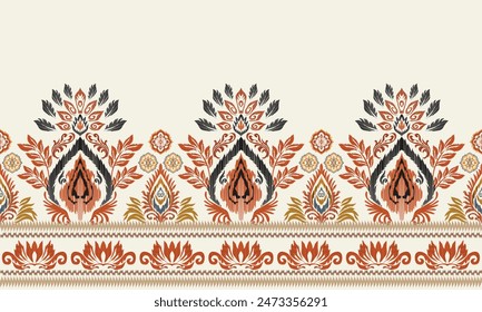 Hand draw Ikat floral paisley embroidery.geometric ethnic oriental pattern traditional.Aztec style abstract vector illustration.cream background.great for background ,curtain, carpet, wallpaper.