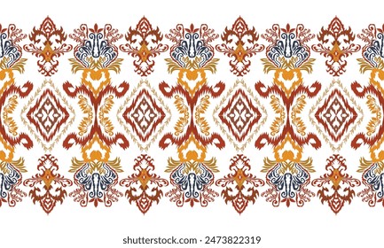 Hand draw Ikat floral paisley embroidery.ikat ethnic oriental pattern traditional.vector illustration.white background.great for background ,curtain, carpet, wallpaper, clothing, wrapping,batik