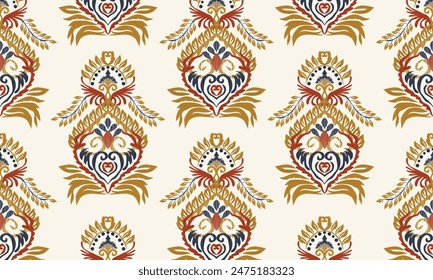Hand draw Ikat floral paisley embroidery.Ikat ethnic oriental seamless pattern traditional.white background.great for background ,curtain, carpet, wallpaper, clothing, wrapping,batik.