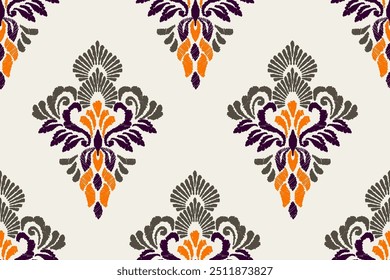 Hand draw Ikat floral paisley embroidery.Ikat ethnic oriental pattern traditional.white background.great for background ,curtain, carpet, wallpaper, clothing, wrapping,batik.