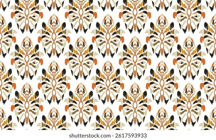 Hand draw Ikat floral paisley embroidery.Ikat ethnic oriental pattern traditional.great for background ,curtain, carpet, wallpaper, clothing, wrapping,batik,clothing or decorations.Vector illustration