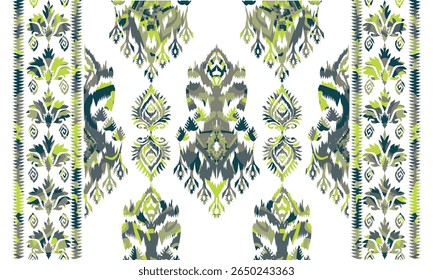 Hand draw Ikat floral paisley embroidery.Ikat ethnic oriental pattern traditional.great for background ,curtain, carpet, wallpaper, clothing, wrapping,batik,clothing or decorations.Vector illustration