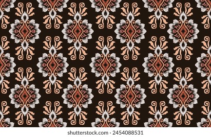 Hand draw Ikat floral seamless pattern traditional vector illustration.Ikat ethnic oriental embroidery.great for textiles, banners, wallpapers, wrapping vector design.