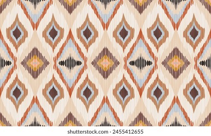 Hand draw Ikat geometric folklore ornament with diamonds. Tribal ethnic vector texture. Seamless striped pattern in Aztec style.great for textiles, banners, wallpapers, wrapping vector design.