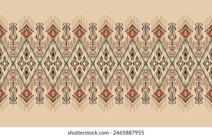 Hand draw Ikat paisley embroidery.geometric ethnic oriental pattern traditional.Aztec style abstract vector illustration.brown background.great for textiles, banners, wallpapers, wrapping.