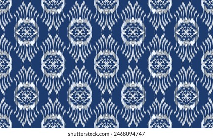 Hand draw Ikat paisley embroidery.geometric ethnic oriental pattern traditional.Aztec style abstract vector illustration.blue background.great for textiles, banners, wallpapers.