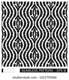 Hand draw ikat seamless pattern. Jagged folk elements ornament. Ethno motif. Vector texture design