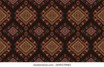 Hand draw Ikat tribal Indian seamless pattern. Ethnic Aztec fabric carpet mandala ornament native boho chevron textile.great for textiles, banners, wallpapers, wrapping vector.