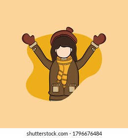 Hand draw illustration of Cute girl character in autumn background. vector illustration