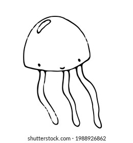 Hand draw illustration jellyfish. Line art. Jellyfish clipart. Logo design