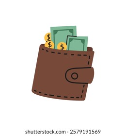 Hand draw illustration of purse with money