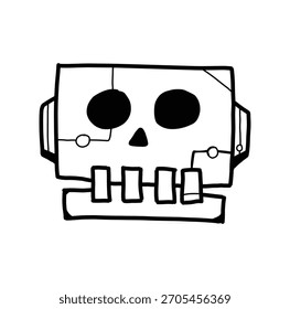 Dibujo a mano ilustración de cráneo robótico