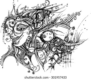 hand draw imagination of bird. Zentangle style. illustration collection