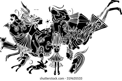 hand draw of imagination black line art create for card