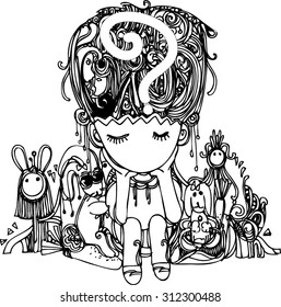 hand draw of imagination boy design