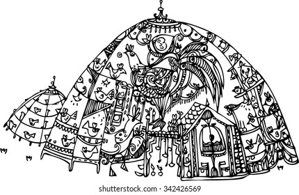 hand draw of imagination chicken farm design