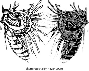 hand draw of imagination Dragon Head design for card