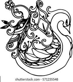 hand draw of imagination duck in line art design for tattoo