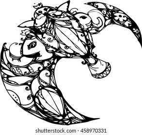 hand draw of imagination elephant balloon in line art design for tattoo 