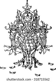 hand draw of imagination fish trap design