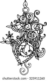 hand draw of imagination line art rose design 